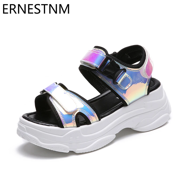 

ERNESTNM Women Sandals New Fashion 2020 Ladies Buckle Strap Casual Shoes Symphony Bling Wedges Platform Shoes Sandalia Feminina