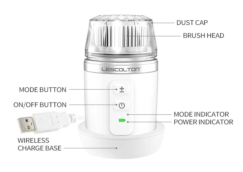 Lescolton ультразвуковая Очищающая щетка для лица Водонепроницаемая скруббер для кожи Электрический перезаряжаемый массажный глубокий очиститель пор Cepillo для лица