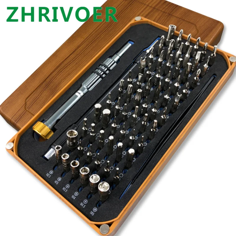 69 in one wood grain box mobile phone disassembler, clock, computer maintenance driver, chrome vanadium steel screwdriver set
