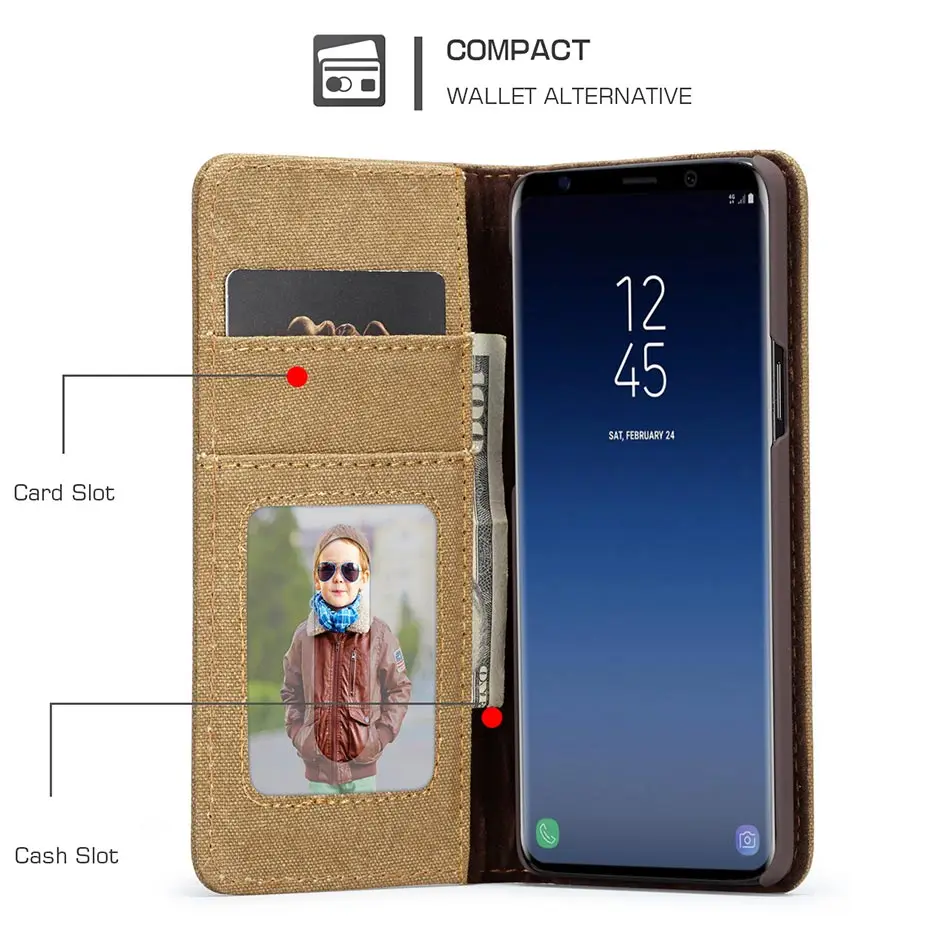 Модный джинсовый холщовый чехол кошелек для Samsung Note8 Note9 с магнитной застежкой Galaxy