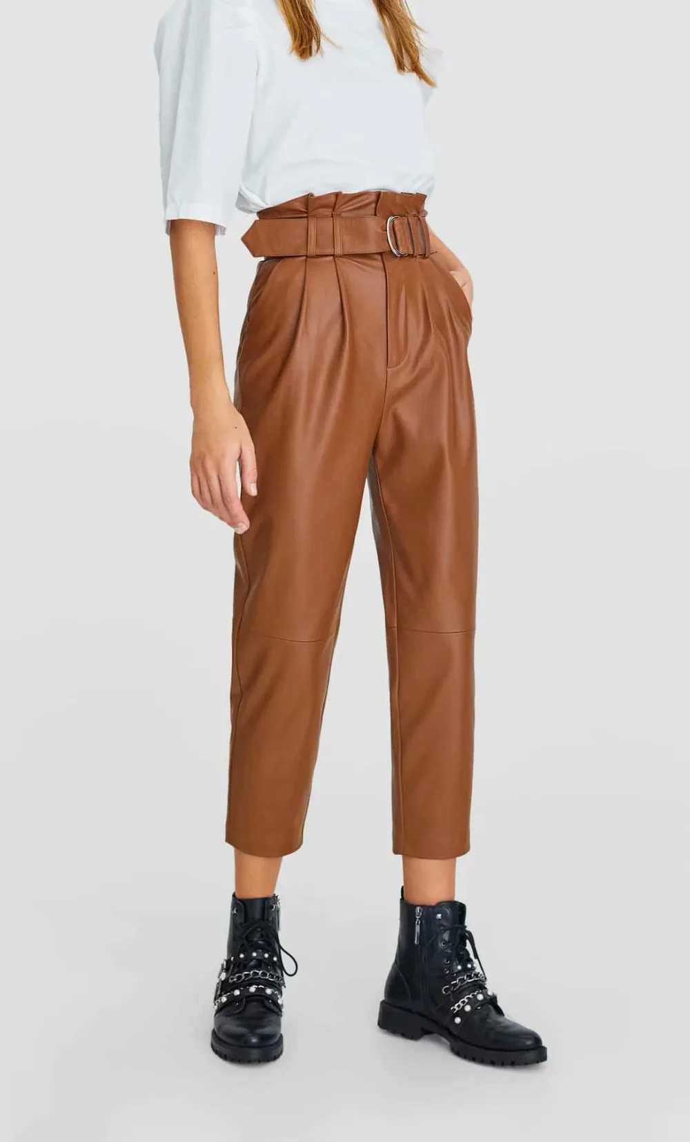 Увядшие английские уличные винтажные плиссированные кожаные брюки из искусственной кожи с высокой талией женские брюки mujer pantalon femme