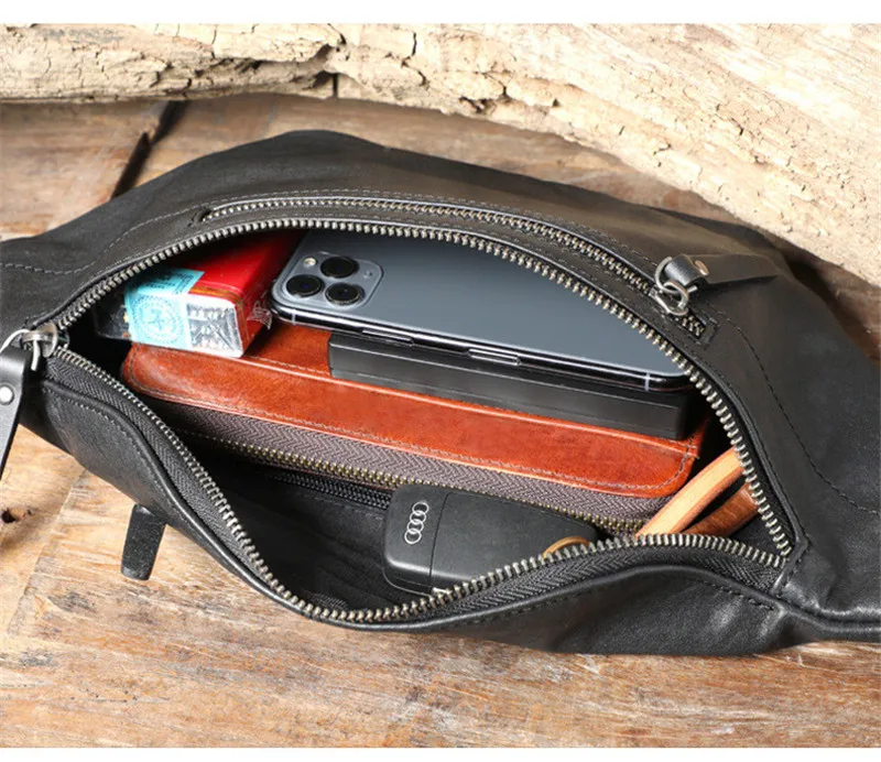 PNDME mode lässig aus echtem leder männer schwarz brust tasche einfache vielseitig natürliche weiche echt rindsleder multifunktions taille pack – Detail 14