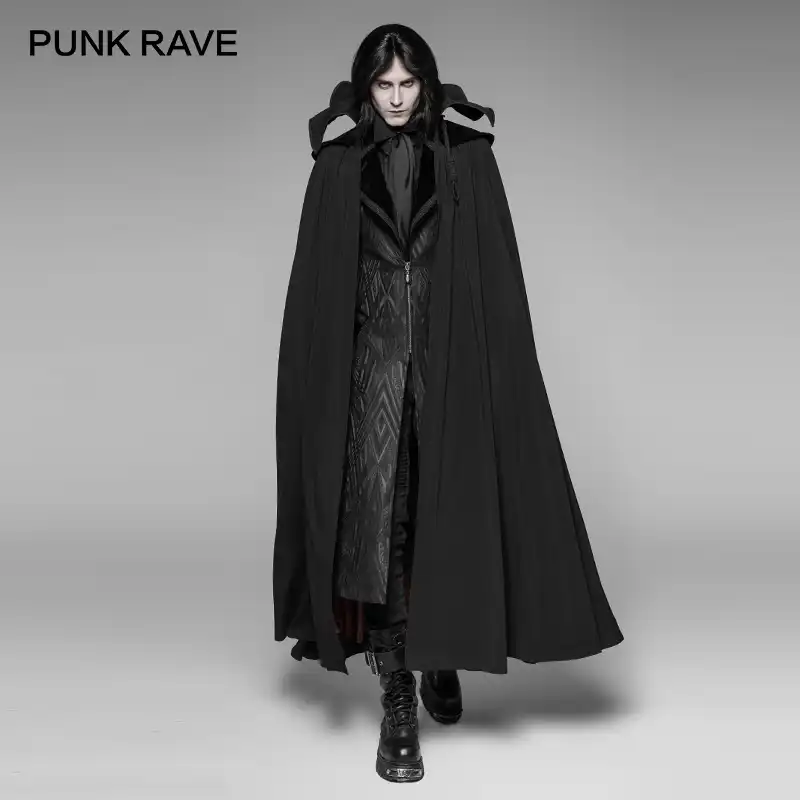 パンクレイブゴスカウントナイトクローラー黒タートルネックマントパーティーコスプレビジュアル系冬コートメンズゴシック服 ウール混紡 Aliexpress