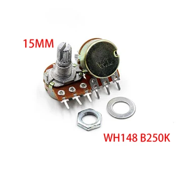 

5PCS 250K ohm WH148 B250K 3pin Linear Potentiometer 15mm Shaft With Nuts And Washers Hot