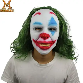 

Molezu Joker Mask Movie Batman The Dark Knight Cosplay Horror Scary Clown Mask With Green Hair Wig Halloween Latex Mask Party