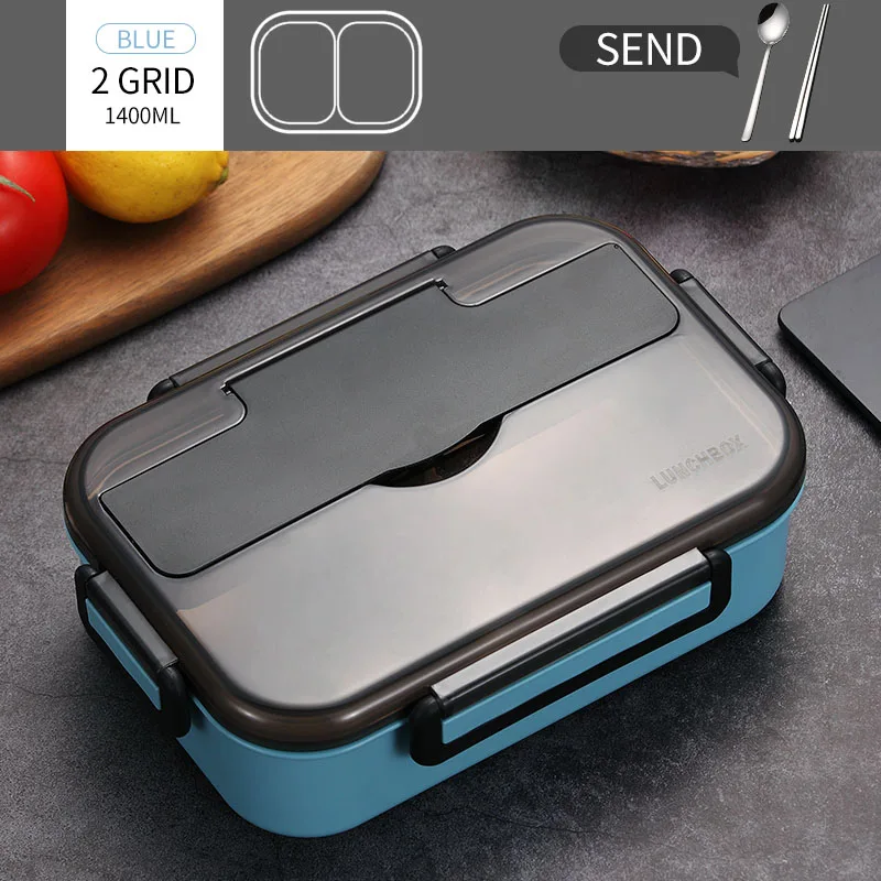 1400ml 2 Grid Blue WORTHBUY японский детский Ланч-бокс из нержавеющей стали 304, Ланч-бокс с отсеком, посуда, контейнер для микроволновой печи - Цвет: 1400ml 2 Grid Blue