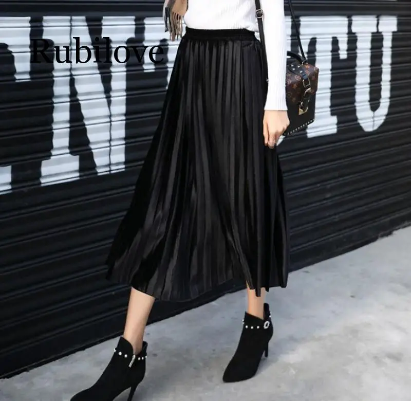 Rubilove autumn and winter new Korean gold velvet pleated skirt in the long paragraph female