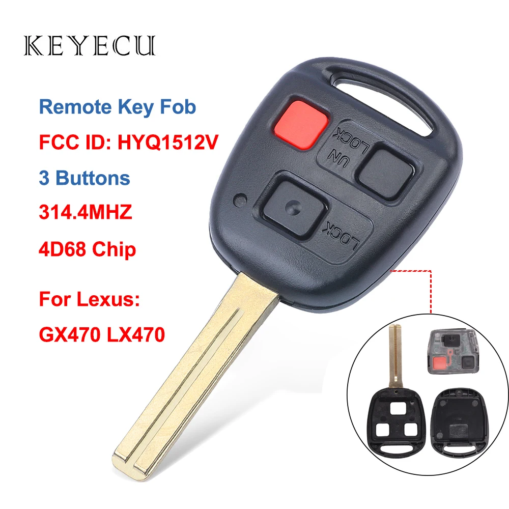 Штатив Keyecu с 3 кнопками чип 314 4 МГц 4D68 для Lexus GX470 LX470 2003 2004 2005 2006 2007 2008 идентификатор