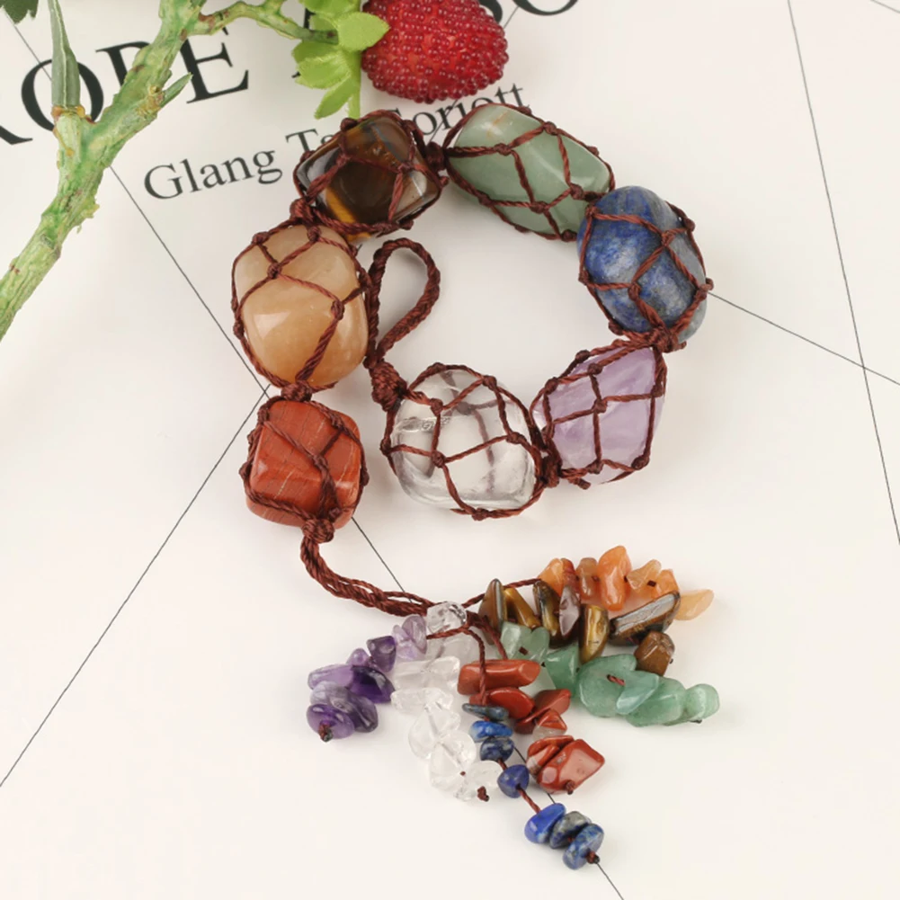 

7 Chakra Stone Hanging Ornament Stone Tassel Spiritual Meditation Hanging/Window/Feng Shui Ornament Natural Stone Car/Home Decor