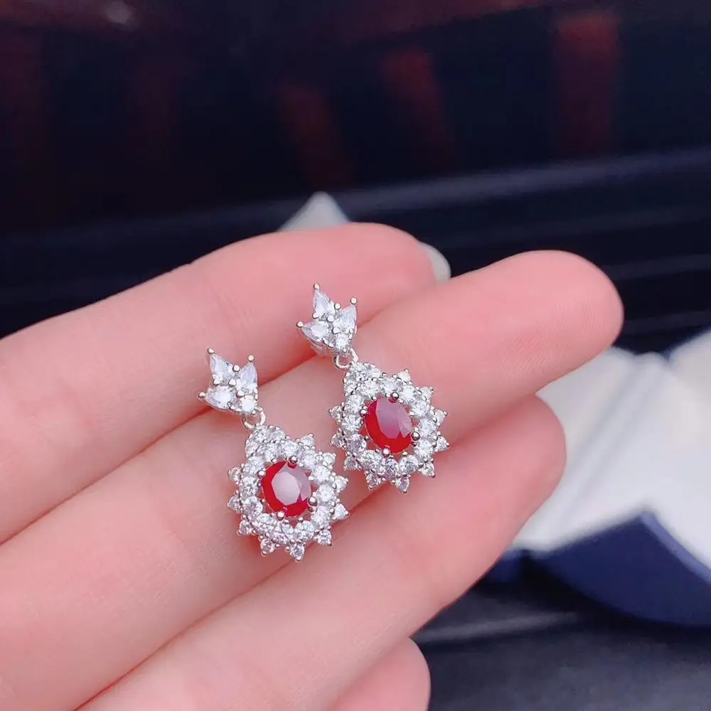 

charming fashion red ruby gemstone stud earrings women silver jewelry girl gift red color natural gem present girl party gift