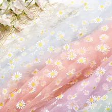 Daisy Printing Organza Fabric Mesh Decoration Hair Accessory Daisy DIY Fabric Handmade Girls Dress Bag Lace Fabric 160cmx100cm