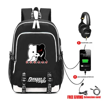 

USB Charging Headphone Jack Backpack School Bags Mochila Feminina Laptop Backpack Schoolbag anime Danganronpa Printing backpack