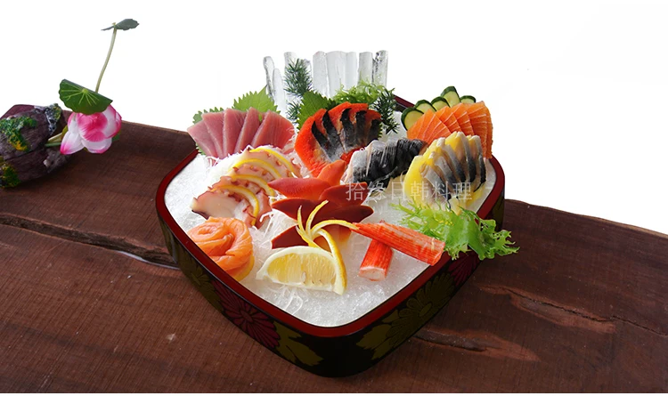 Square sushi bucket Japanese style ice sashimi dish snack box Japan food tableware chrysanthemum dinner bucket tray plate