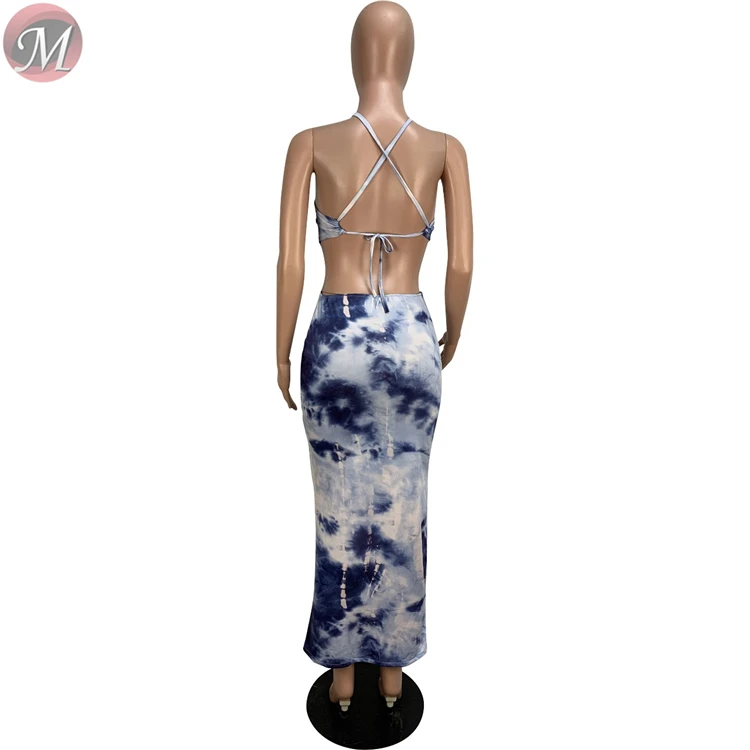 9060601 queenmoen new design tie dye print straps backless woman summer long dress