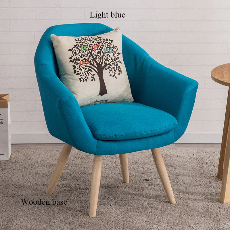 Современный Одноместный стул для отдыха, кафе, офиса, ресторана, мебель для спальни, для учебы, скандинавский стул в стиле минимализм, диван - Цвет: Wooden base blue