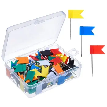 

NEW-100 Pieces Map Flag Push Pins Tacks, Assorted 7 Colors