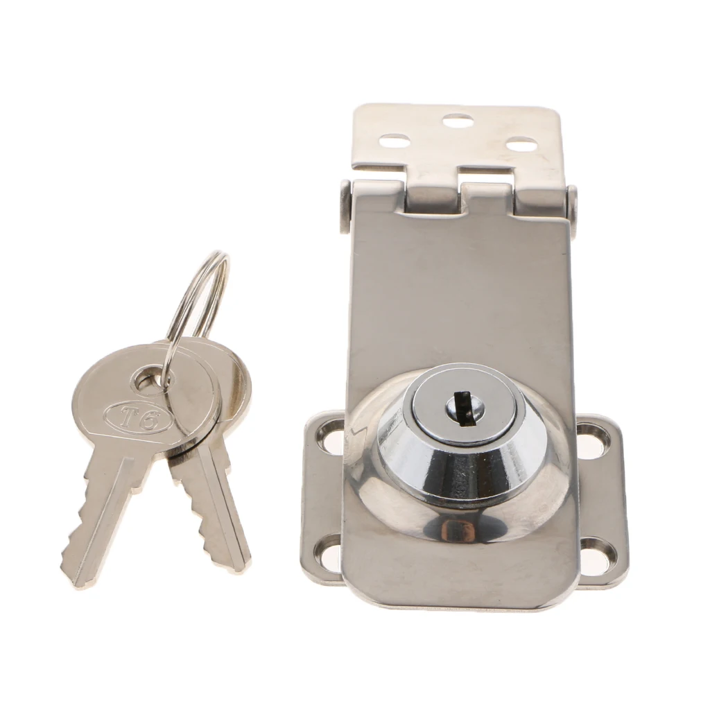 Marine Stainless Safety Hatch Cabin Lock Latch Hasp with Two Keys - Silver