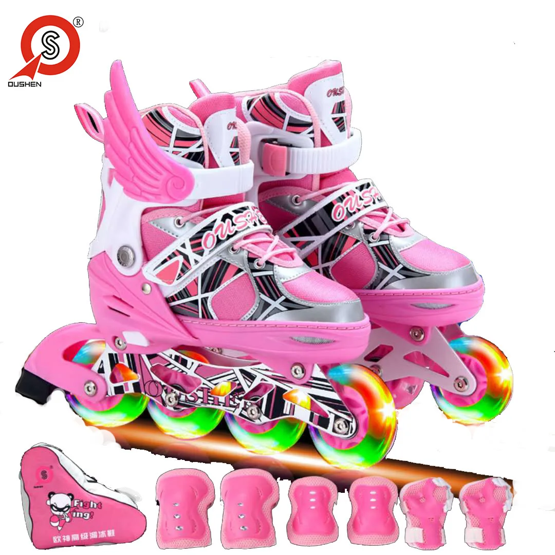 

Europe God Adjustable Full Flash Children Skate Suit Roller Skating Shoes Set Men And Women Support OEM