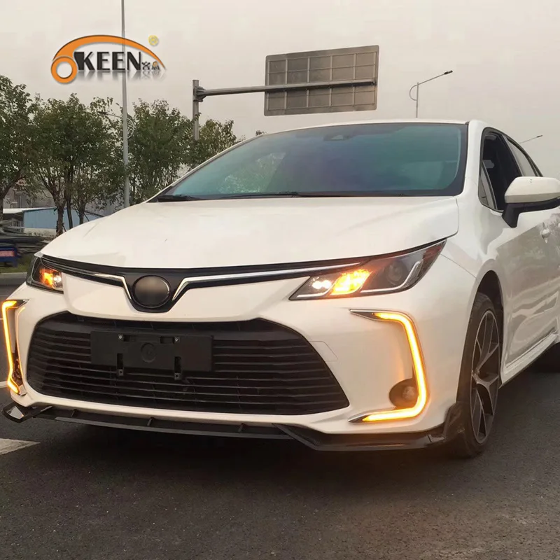 2 шт. светодиодный дневные ходовые огни для Toyota Corolla DRL передний бампер противотуманная фара с желтым поворотником стиль реле
