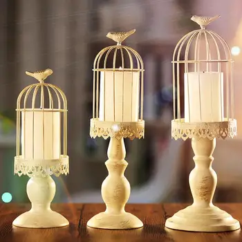 

Retro Iron Candle Holder Bird Cage Candle Stand Wedding Candlestick Candelabra Table Wine Cabinet Decor Home Party Decor Crafts