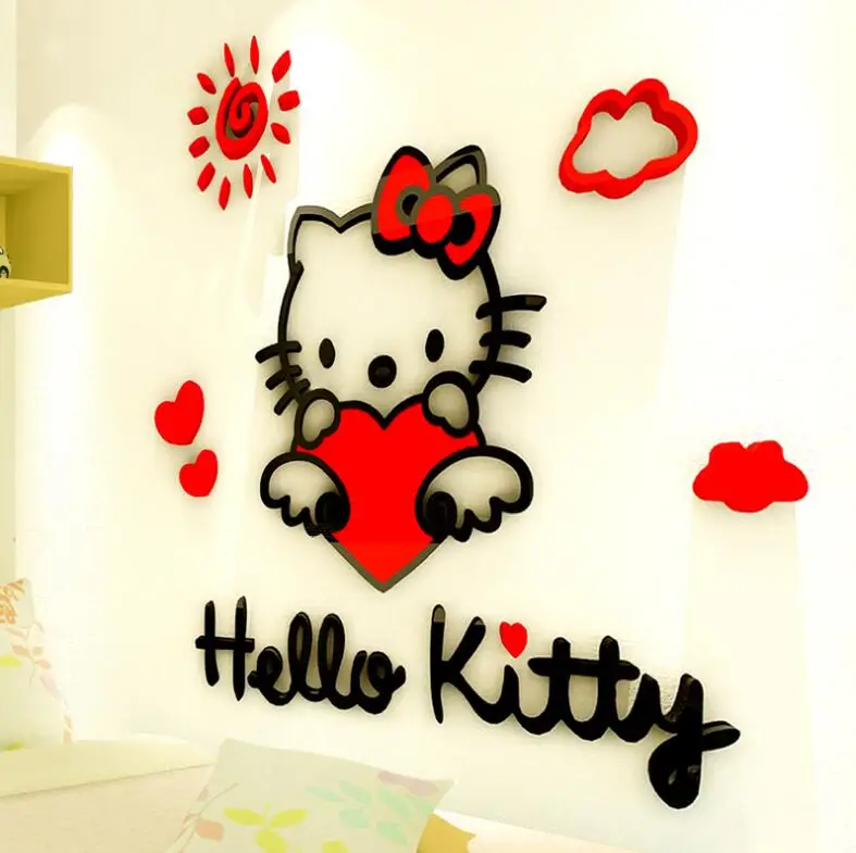 3D Новые DIY HelloKitty стереоскопические наклейки для стен для детской комнаты акриловый кристалл мультфильм спальня фон 3D украшение стены