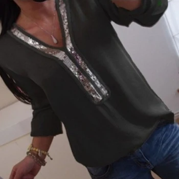 

Celmia Top Fashion Women Sequins Blouse 2020 Spring Sexy V Neck Long Sleeve Shirt Loose Casual Work Blusas Femininas Plus Size