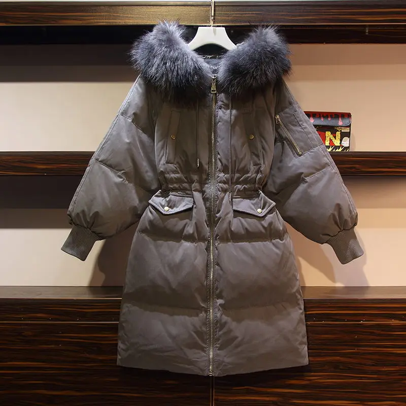 

2019 Winter New Style Large Size Dress Large GIRL'S Super Thick Warm Cotton-padded Clothes Mid-length Thick Fur Collar Cotton Co