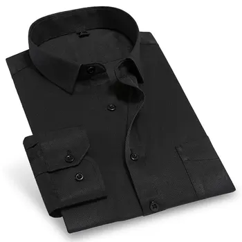 

Spring New 2020 Pure Color Men Dress Shirt Long Sleeve Classic Fit Twill Fashion Black Work Wear Business Men Casual Shirt