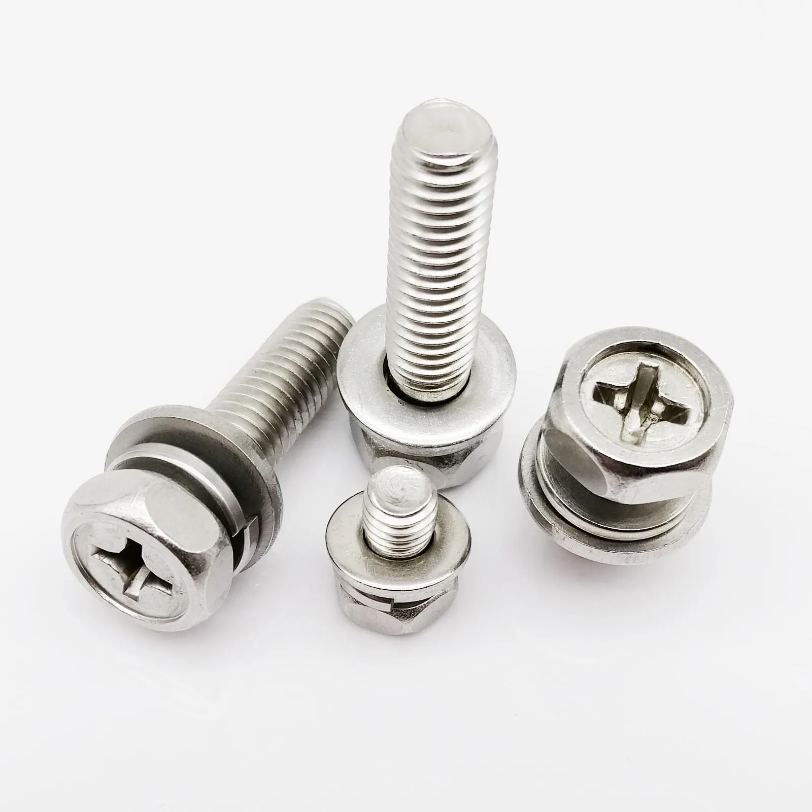 M3M8 SS304 External Phillips Hex Hexagon Head SEM Screw Bolt with Washer Gasket Fasteners