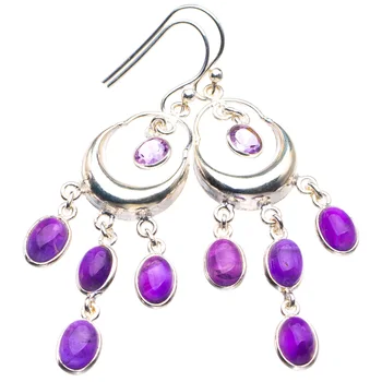 

Natural Amethyst Moon Handmade 925 Sterling Silver Earrings 2.25" D3644