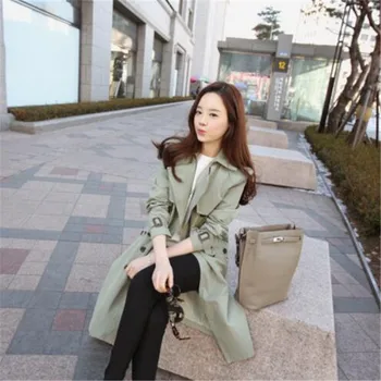 

casual Women trench coat 2018 fashion Windbreaker female bf Korean khaki green long loose women's clothing outerwear
