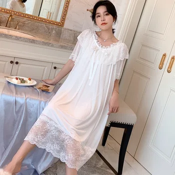 

Women Summer Lace Sleep Dress Female Cute Nice Casual Wear Soft Elegant Pink Nightwear Nightgown Sleepwear Spring Homewear