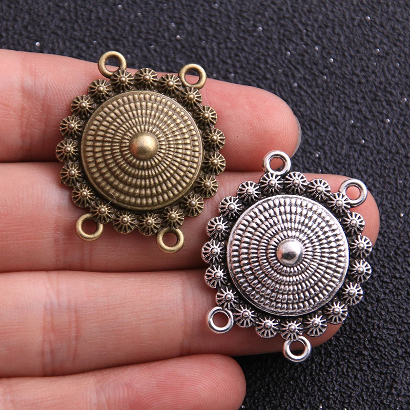Pendants Connectors Linker Zinc Alloy Retro Flower 4pcs 28*32mm Two Color Antique Silver Bronze Metal Trendy For Diy Charm|Ювелирная