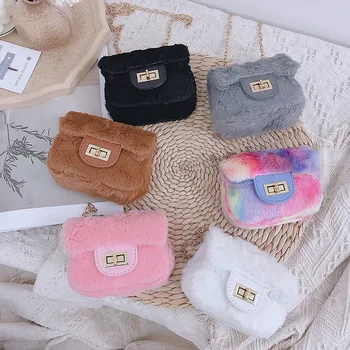 

Faux Fur Purses and Handbags Kid Girl Princess Wallet Messenger Bag Autumn Winter Baby Plush Shoulder Bags Clutch Purse Gift