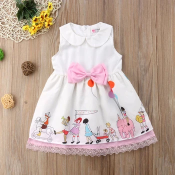 

Toddler Infant Kids Baby Girl Summer Sleeveless Ruffles Lovely Lace Bowknot Princess Party Dresses 0-5Y