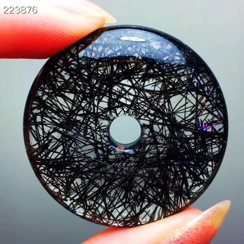 

Genuine Natural Black Rutilated Quartz Pendant Clear Round Donut Beads 34.8x8mm Crystal Wealthy Stone AAAAAA