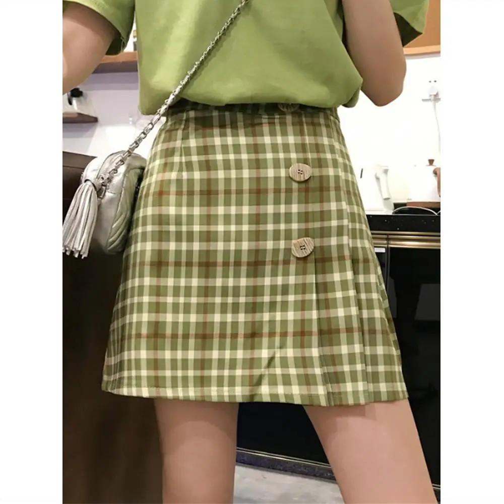 

Летняя клетчатая юбка с высокой талией, Женская трапециевидная юбка