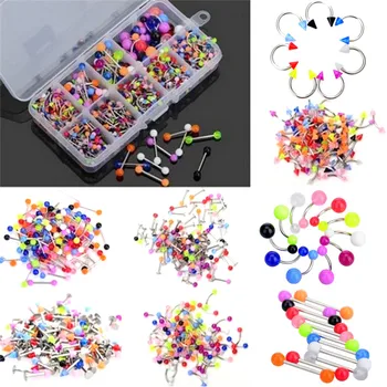 

50pcs /set Acrylic Ball Fashion Horseshoe Fake Nose Ring C Clip Septum Lip Eyebrow Helix Piercings Labret Body Jewelry Wholesale
