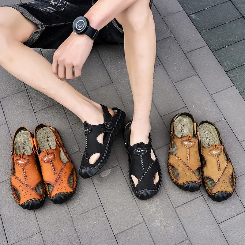 Summer Mens Sandals Soft Breathable Mens Sandals Leather Sandals Men Roman Summer Outdoor Beach Sandals Big Size 38-48