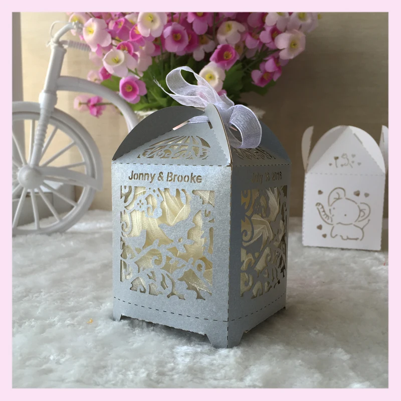 100pcs Customiable Candy Chocolate Boxes Of Pearl Paper ，Hollow Laser Cut Bird Pattern Vintage For Wedding Party | Дом и сад