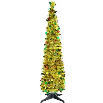 

1.5M Sequin Dot Glitter Gold Christmas Tree Pop Up Collapsible Tinsel Artificial Christmas Tree Stand Xmas Decorations Trees