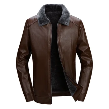 

Streetwear Winter PU Leather Jacket Turn-Down Collar Velvet Leather Jacket Coats Black Brown 175-190 Men's PU Leather Jacket Coa