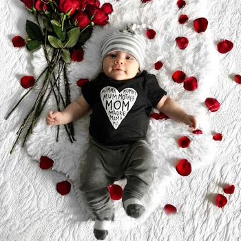 

Newborn ClothesBaby Girl Clothes Baby Boy Clothes roupa infantil Letter Romper Tops Pants Striped Hat Cap Outfits Free Ship