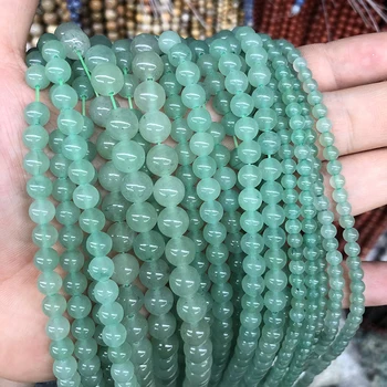 

Free Shipping Natural Stone Green Aventurine Jades Round Loose Beads 15" Strand 4 6 8 10 12 14MM Pick Size For Jewelry Making