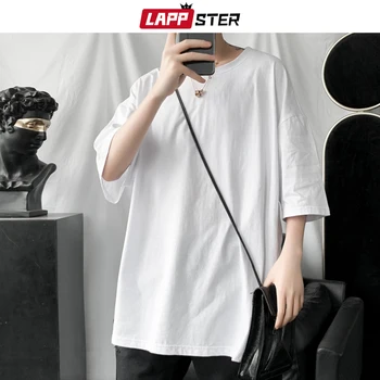 

LAPPSTER Men Oversized Solid Harajuku T Shirts Half Sleeve 2020 Summer Mens 9 Colors Casual Streetwear Tee White Korean T-shirt