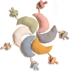 Sonajero de felpa con forma de luna sonriente para bebé, juguete de bebé recién nacido, campana de cama, chupete de silicona, accesorios de seguridad para bebé