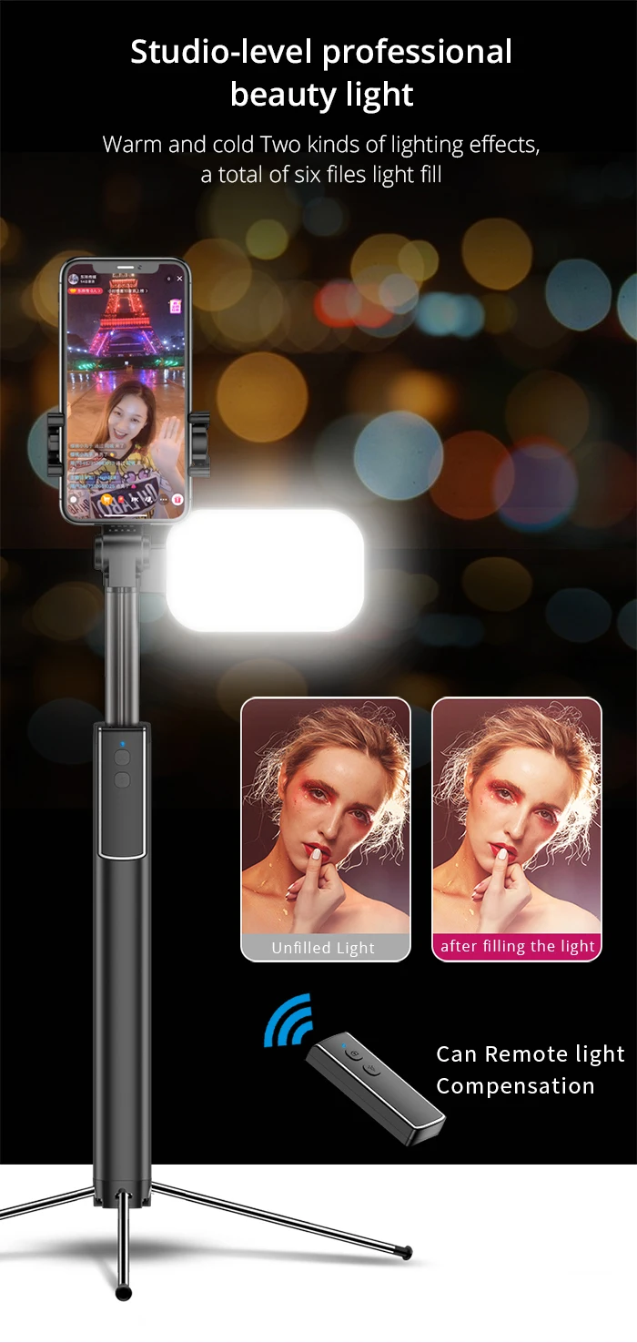 Integrated Portable Metal Selfie Stick Live Bracket Bluetooth Remote Control Selfie Artifact Tripod Telescopic Rod Fill Light (6)