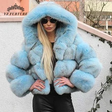 Новая модель Женское пальто из натурального Лисьего меха с длинными рукавами Модный меховой наряд Меховая куртка верхняя одежда из натурального меха голубой лисы