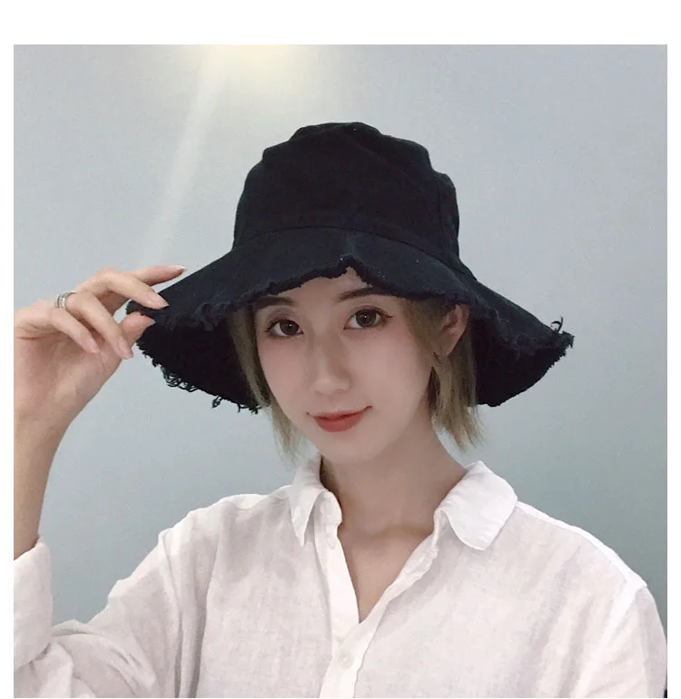 

Abstinence Style Flash Bucket Hat Children Topee Frayed Edge Versatile Bucket Hat Foldable Washing Cloth Cap Fashion Man Korean-