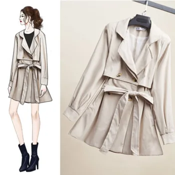 

2019 Autumn European Style Women Windbreaker Plus Size Ladies Elegant Sashes Basic Coats Long Sleeve Khaki Outerwear Trench Coat